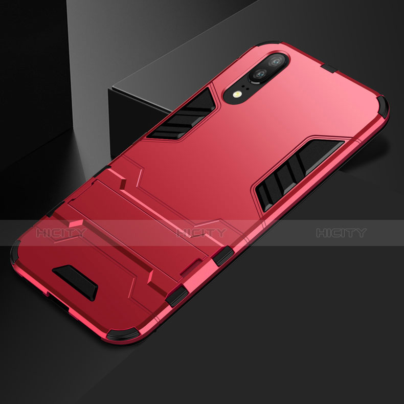 Custodia Silicone e Plastica Opaca Cover con Supporto per Huawei P20 Rosso