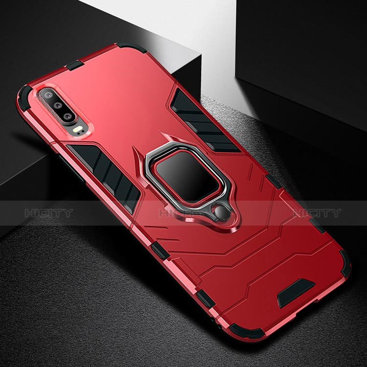 Custodia Silicone e Plastica Opaca Cover con Supporto per Huawei P30 Rosso