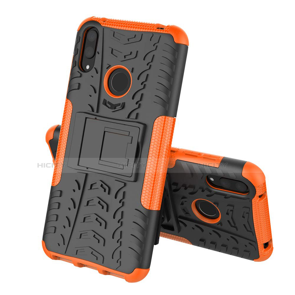 Custodia Silicone e Plastica Opaca Cover con Supporto per Huawei Y7 (2019) Arancione