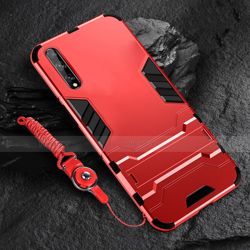 Custodia Silicone e Plastica Opaca Cover con Supporto per Huawei Y8p Rosso