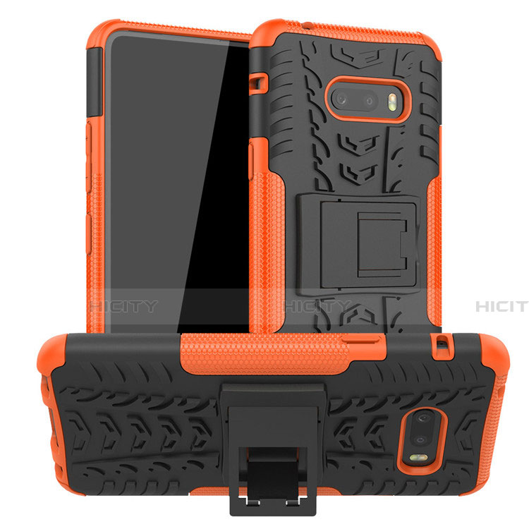 Custodia Silicone e Plastica Opaca Cover con Supporto per LG G8X ThinQ Arancione