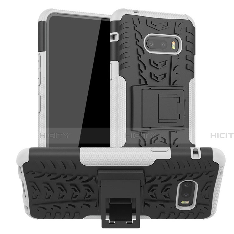 Custodia Silicone e Plastica Opaca Cover con Supporto per LG G8X ThinQ Grigio