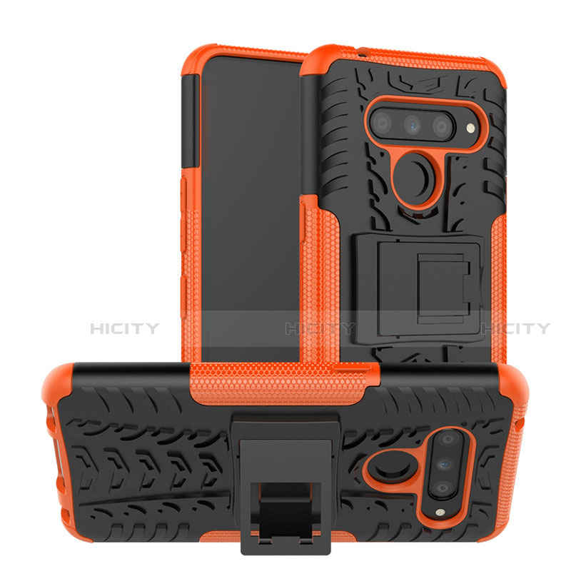 Custodia Silicone e Plastica Opaca Cover con Supporto per LG V50 ThinQ 5G Arancione