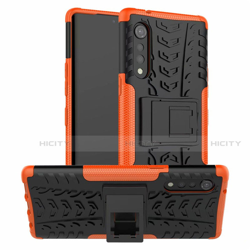 Custodia Silicone e Plastica Opaca Cover con Supporto per LG Velvet 4G Arancione