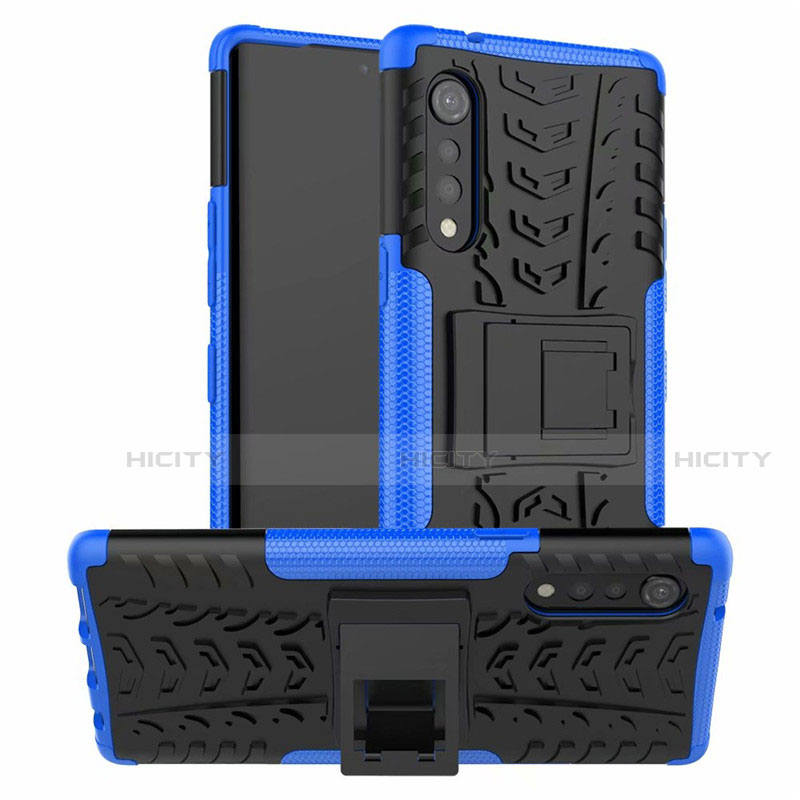 Custodia Silicone e Plastica Opaca Cover con Supporto per LG Velvet 4G Blu