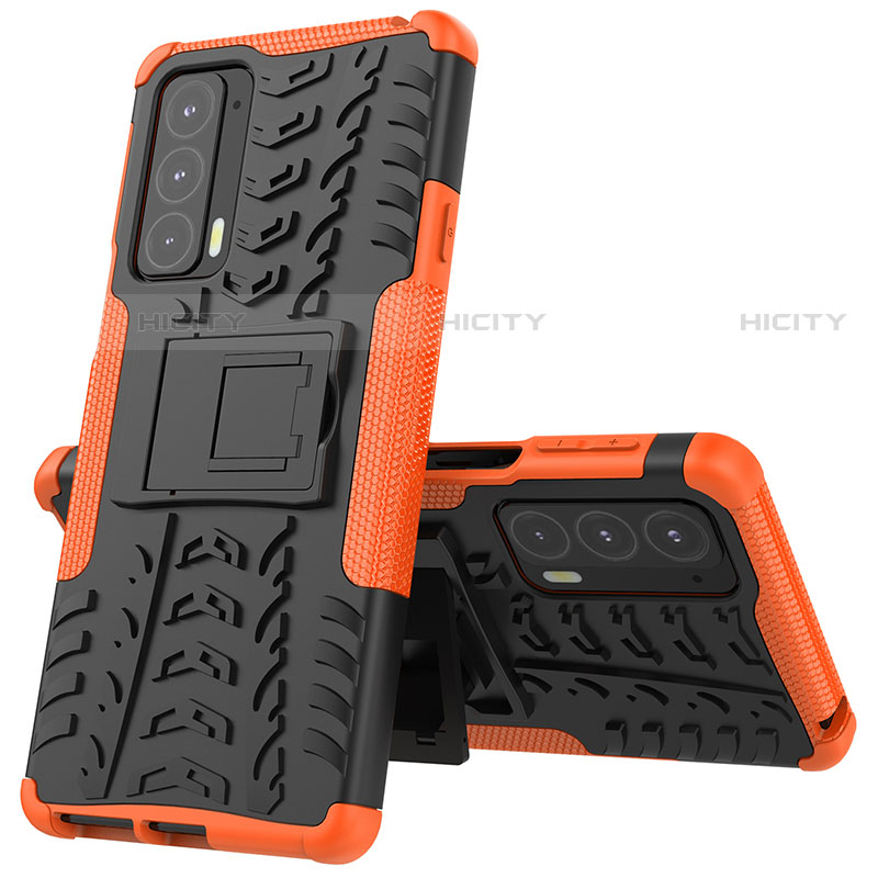 Custodia Silicone e Plastica Opaca Cover con Supporto per Motorola Moto Edge Lite 5G Arancione