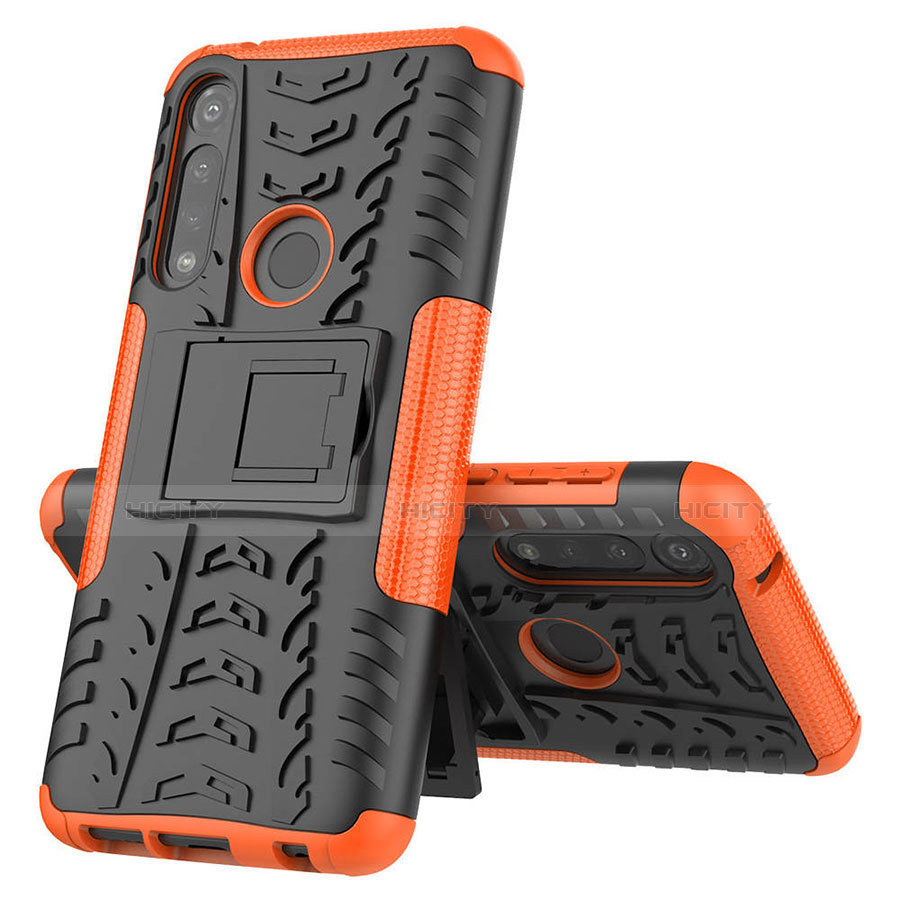 Custodia Silicone e Plastica Opaca Cover con Supporto per Motorola Moto G Power Arancione