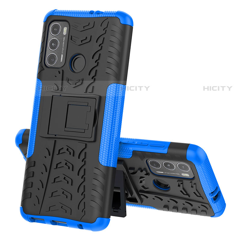 Custodia Silicone e Plastica Opaca Cover con Supporto per Motorola Moto G40 Fusion Blu