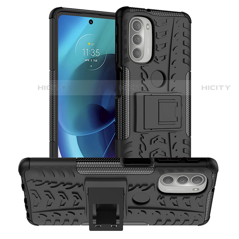 Custodia Silicone e Plastica Opaca Cover con Supporto per Motorola Moto G51 5G Nero