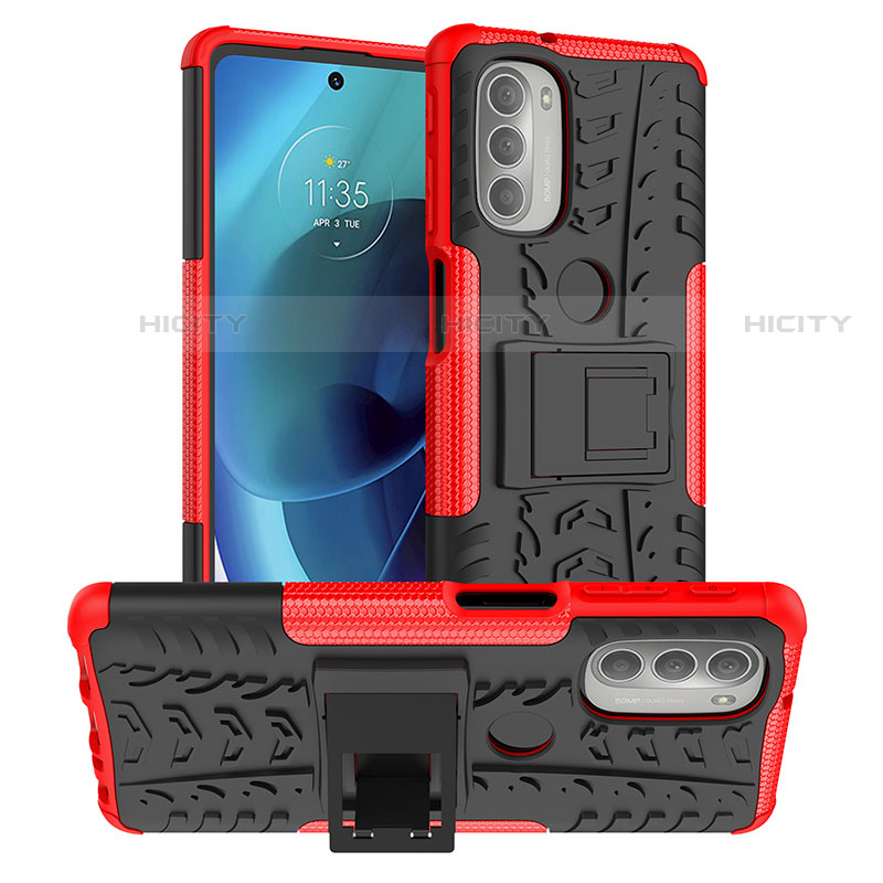Custodia Silicone e Plastica Opaca Cover con Supporto per Motorola Moto G51 5G Rosso