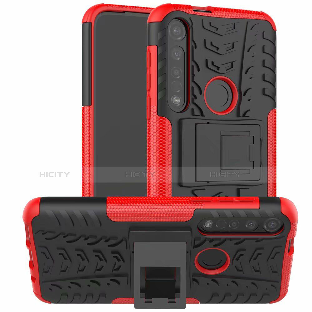 Custodia Silicone e Plastica Opaca Cover con Supporto per Motorola Moto G8 Plus Rosso