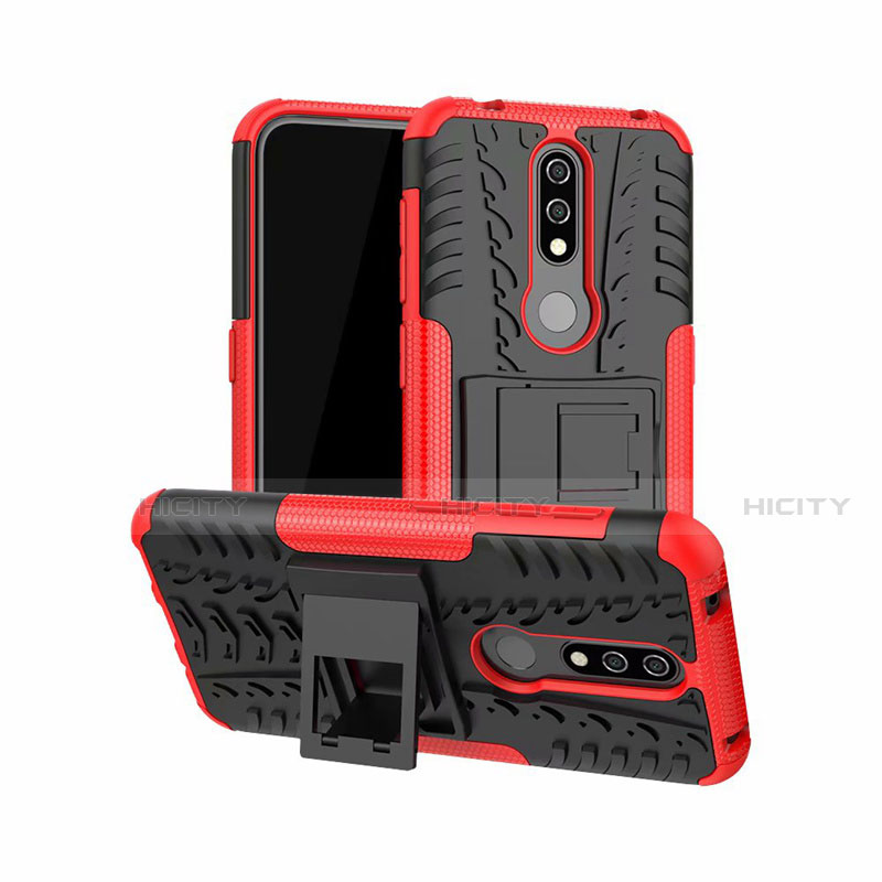 Custodia Silicone e Plastica Opaca Cover con Supporto per Nokia 4.2 Rosso