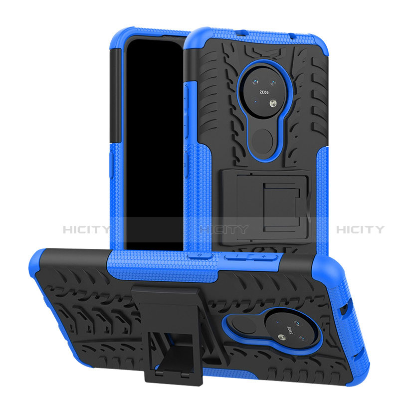 Custodia Silicone e Plastica Opaca Cover con Supporto per Nokia 6.2 Blu