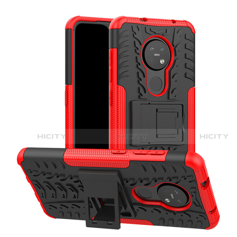 Custodia Silicone e Plastica Opaca Cover con Supporto per Nokia 6.2 Rosso