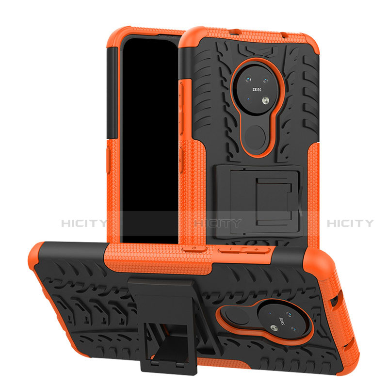 Custodia Silicone e Plastica Opaca Cover con Supporto per Nokia 7.2 Arancione
