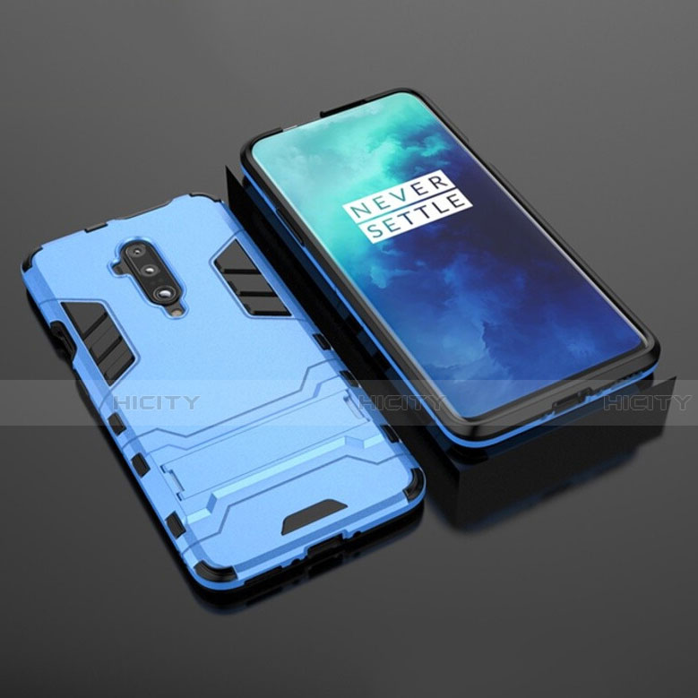 Custodia Silicone e Plastica Opaca Cover con Supporto per OnePlus 7T Pro 5G Cielo Blu