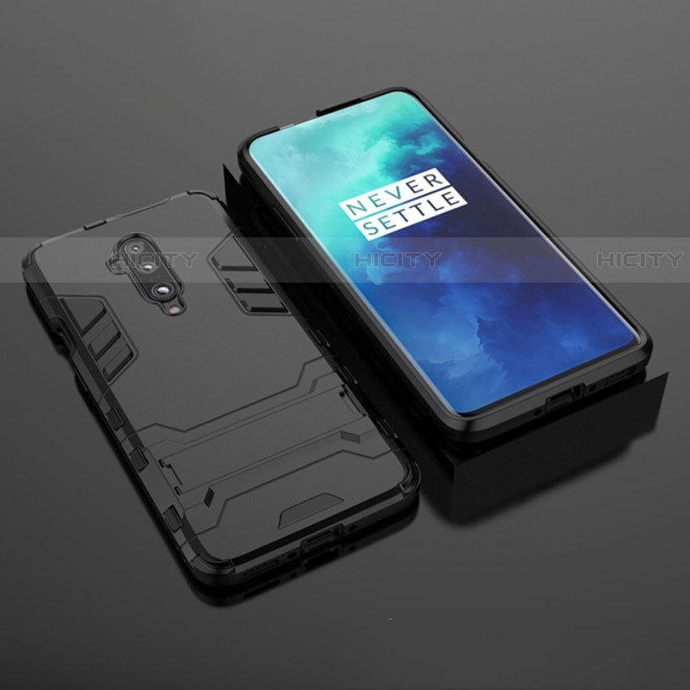 Custodia Silicone e Plastica Opaca Cover con Supporto per OnePlus 7T Pro Nero