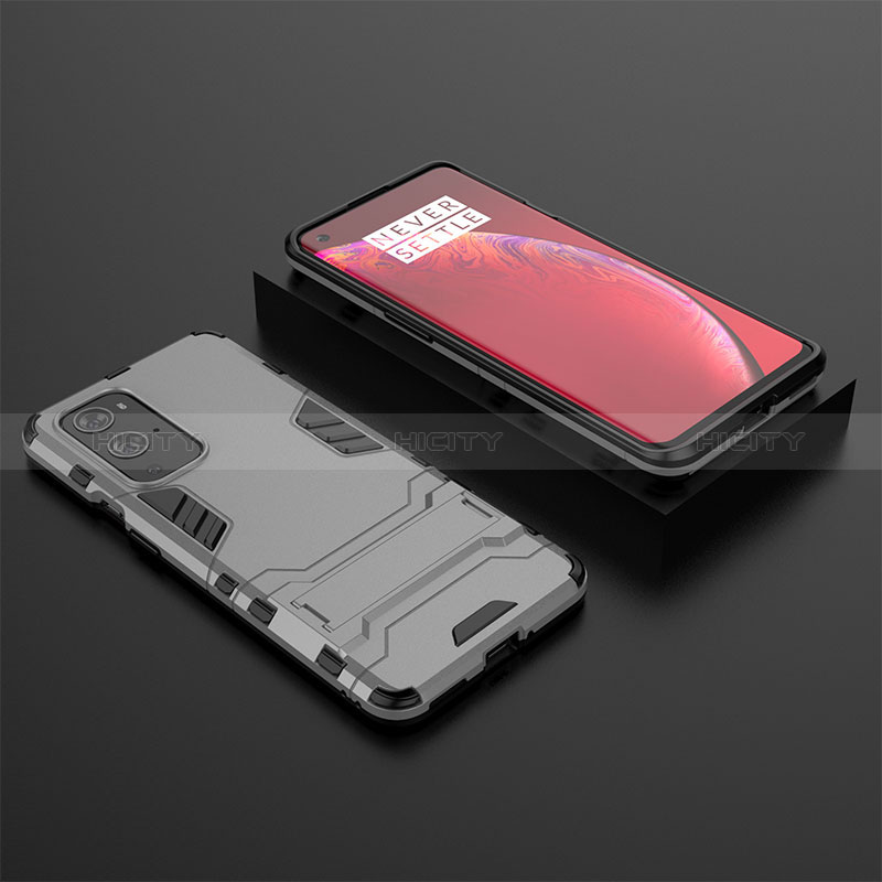 Custodia Silicone e Plastica Opaca Cover con Supporto per OnePlus 9 Pro 5G Grigio