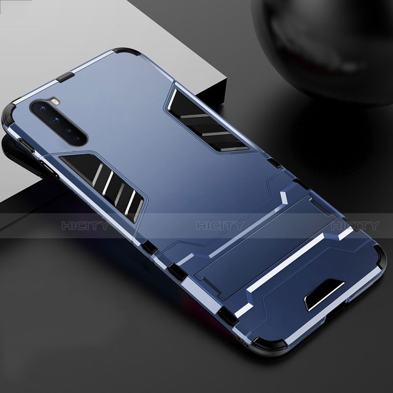Custodia Silicone e Plastica Opaca Cover con Supporto per OnePlus Nord Blu