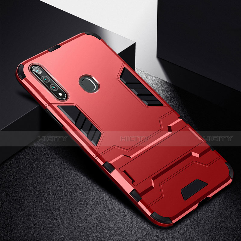 Custodia Silicone e Plastica Opaca Cover con Supporto per Oppo A8 Rosso