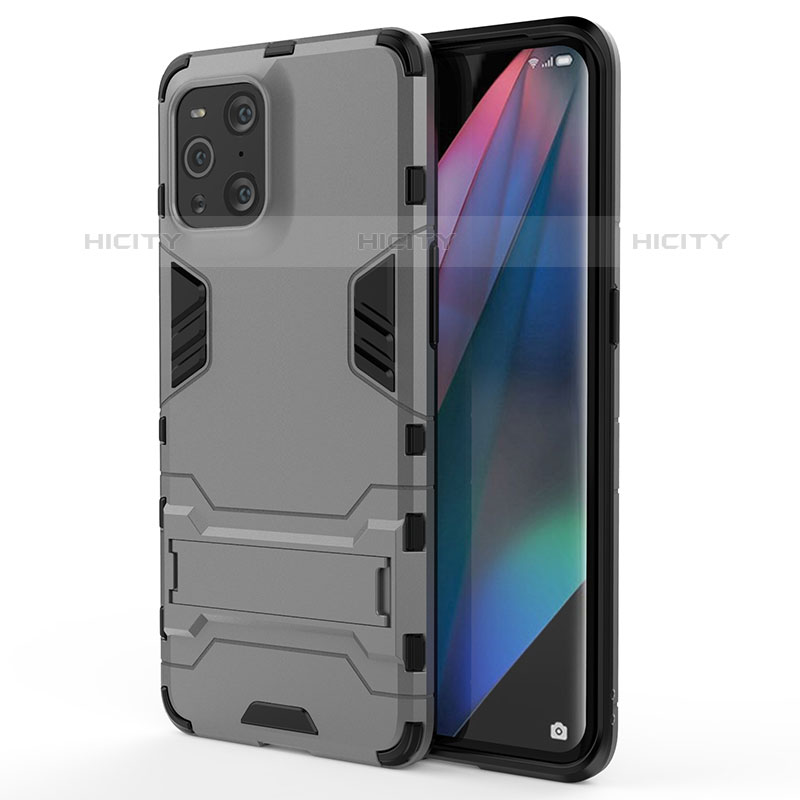 Custodia Silicone e Plastica Opaca Cover con Supporto per Oppo Find X3 Pro 5G Grigio