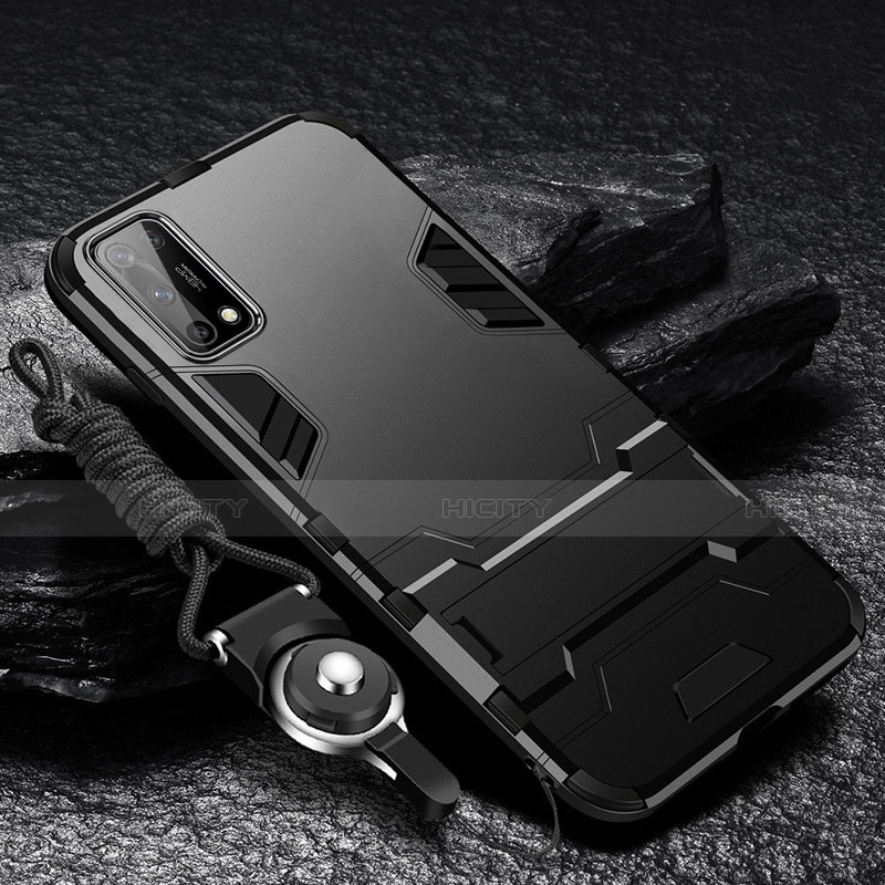 Custodia Silicone e Plastica Opaca Cover con Supporto per Oppo K7x 5G Nero