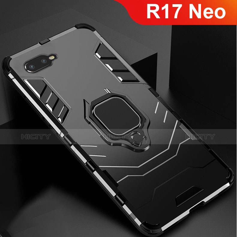 Custodia Silicone e Plastica Opaca Cover con Supporto per Oppo R17 Neo Nero