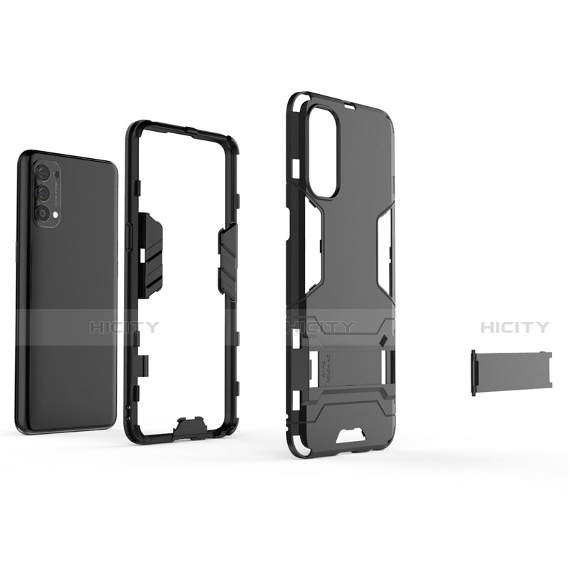 Custodia Silicone e Plastica Opaca Cover con Supporto per Oppo Reno4 4G