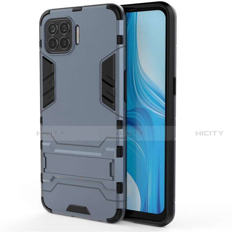 Custodia Silicone e Plastica Opaca Cover con Supporto per Oppo Reno4 F Blu