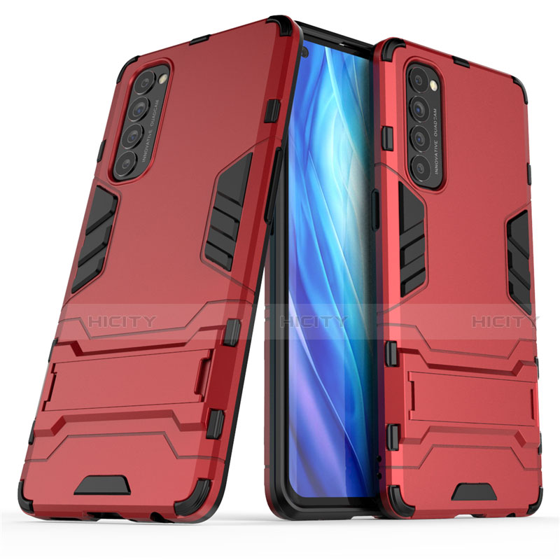 Custodia Silicone e Plastica Opaca Cover con Supporto per Oppo Reno4 Pro 4G