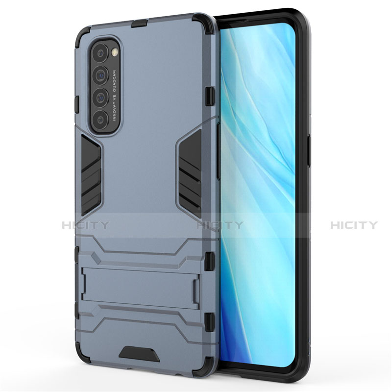 Custodia Silicone e Plastica Opaca Cover con Supporto per Oppo Reno4 Pro 4G Blu