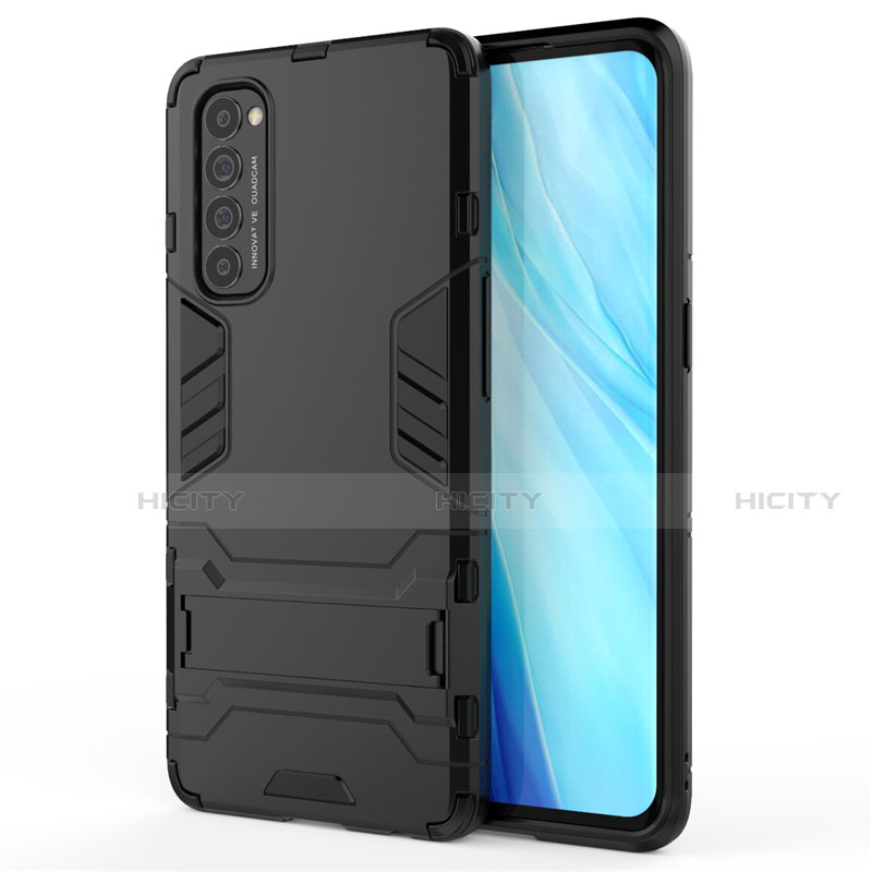 Custodia Silicone e Plastica Opaca Cover con Supporto per Oppo Reno4 Pro 4G Nero