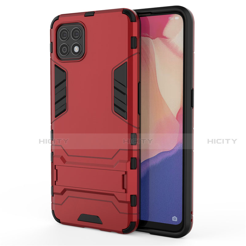 Custodia Silicone e Plastica Opaca Cover con Supporto per Oppo Reno4 SE 5G Rosso