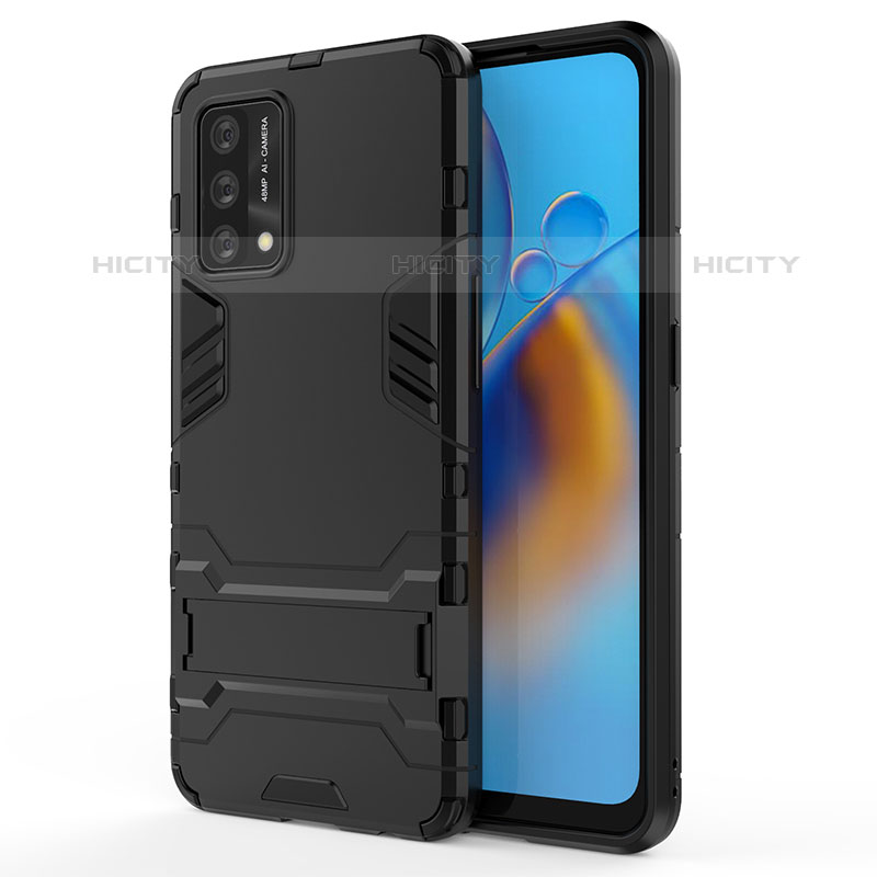 Custodia Silicone e Plastica Opaca Cover con Supporto per Oppo Reno6 Lite Nero