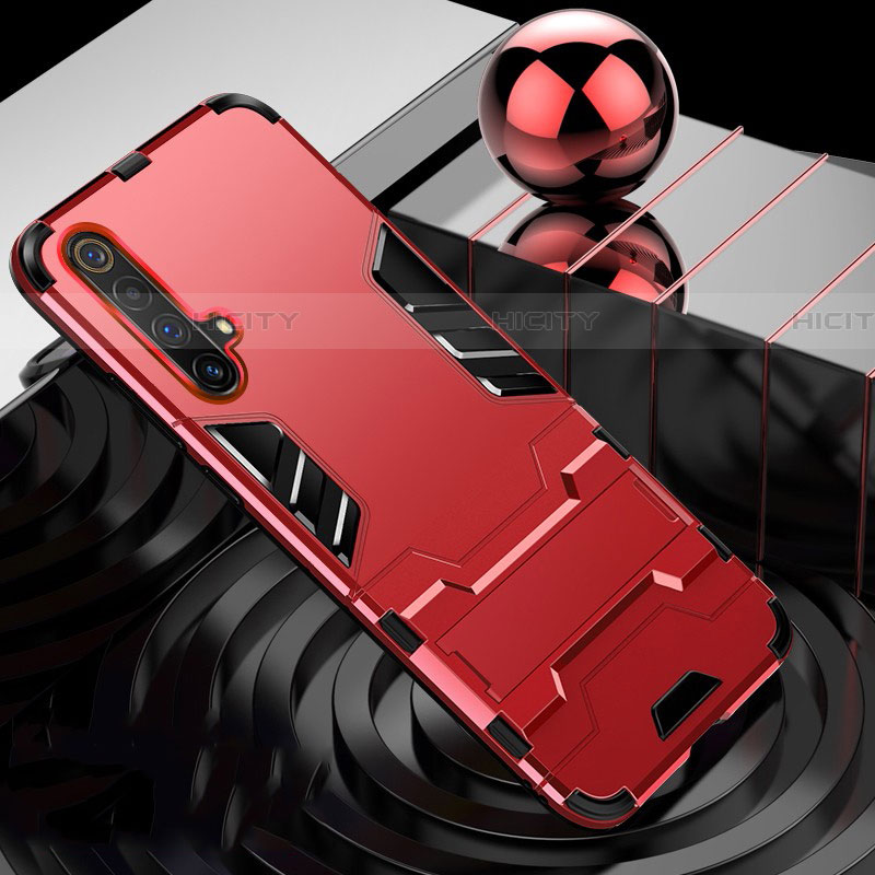 Custodia Silicone e Plastica Opaca Cover con Supporto per Realme X3 SuperZoom Rosso