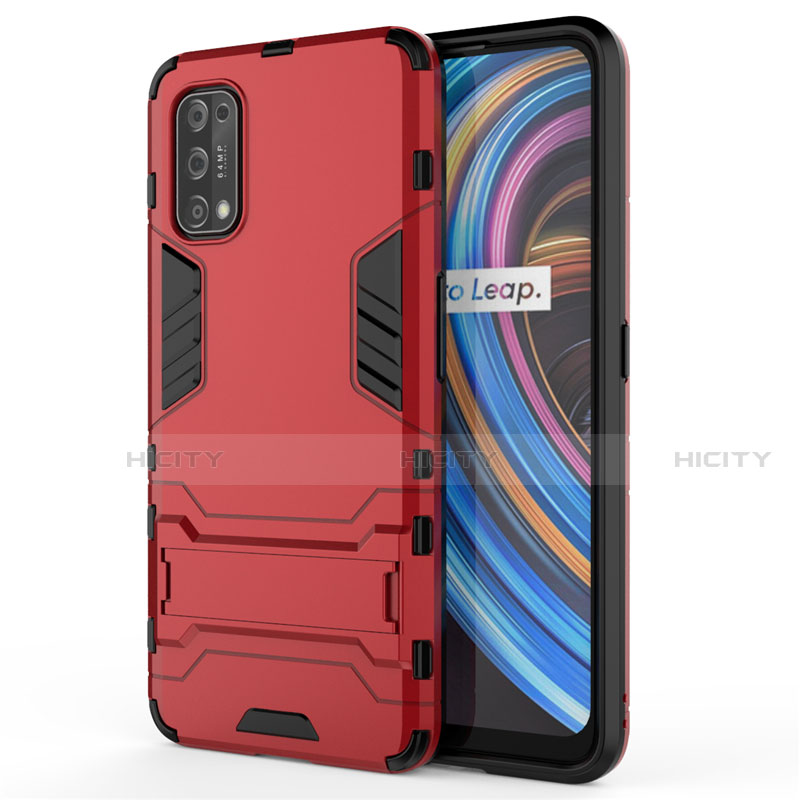 Custodia Silicone e Plastica Opaca Cover con Supporto per Realme X7 5G Rosso