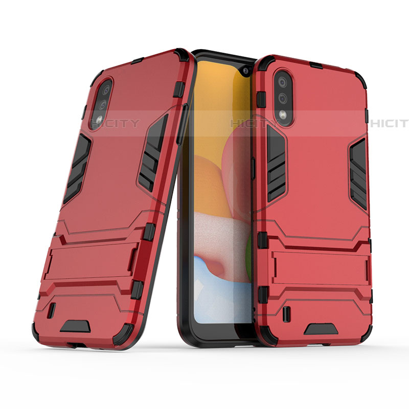 Custodia Silicone e Plastica Opaca Cover con Supporto per Samsung Galaxy A01 SM-A015 Rosso