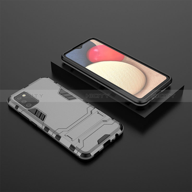 Custodia Silicone e Plastica Opaca Cover con Supporto per Samsung Galaxy A02s Grigio