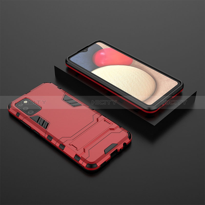 Custodia Silicone e Plastica Opaca Cover con Supporto per Samsung Galaxy A02s Rosso