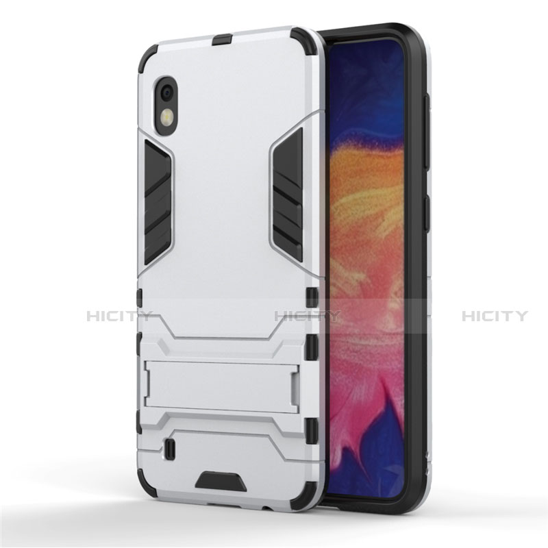 Custodia Silicone e Plastica Opaca Cover con Supporto per Samsung Galaxy A10 Argento