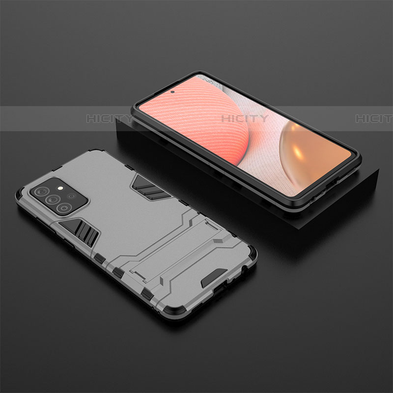 Custodia Silicone e Plastica Opaca Cover con Supporto per Samsung Galaxy A72 5G Grigio