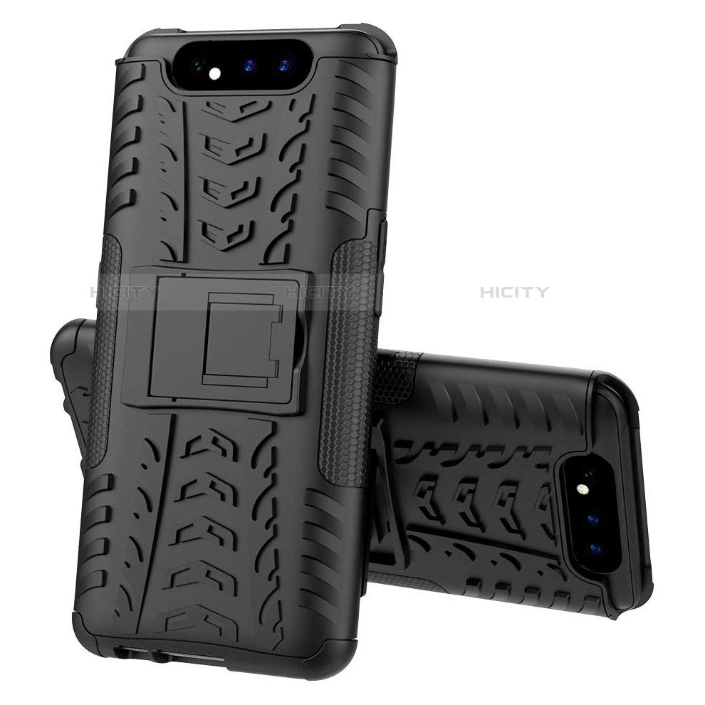 Custodia Silicone e Plastica Opaca Cover con Supporto per Samsung Galaxy A80 Nero