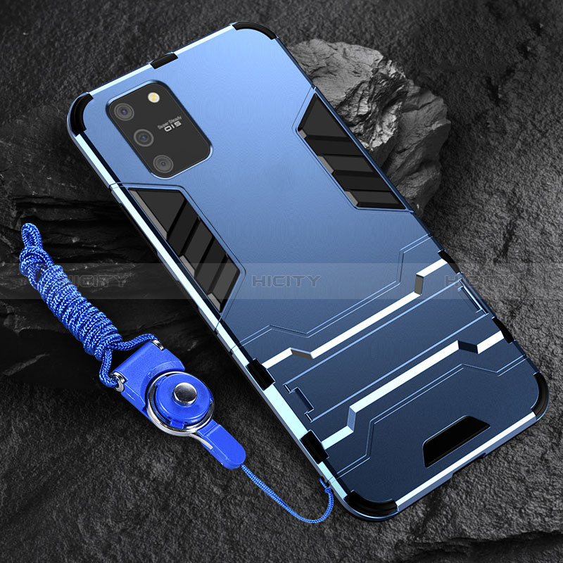 Custodia Silicone e Plastica Opaca Cover con Supporto per Samsung Galaxy A91 Blu