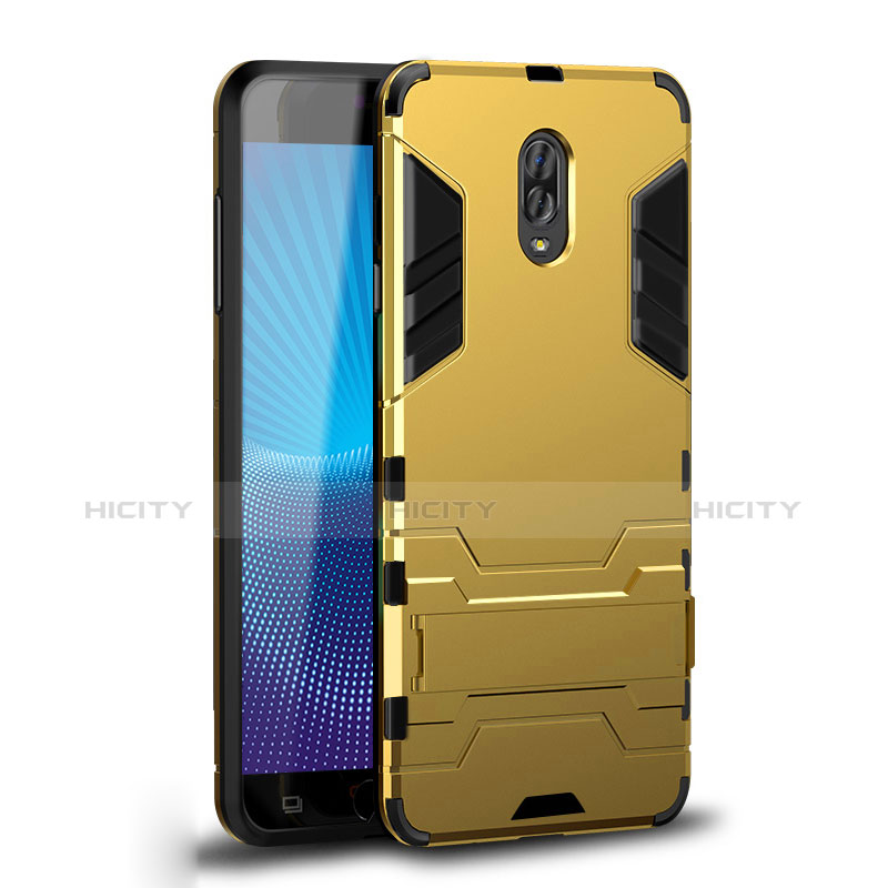 Custodia Silicone e Plastica Opaca Cover con Supporto per Samsung Galaxy C8 C710F Oro