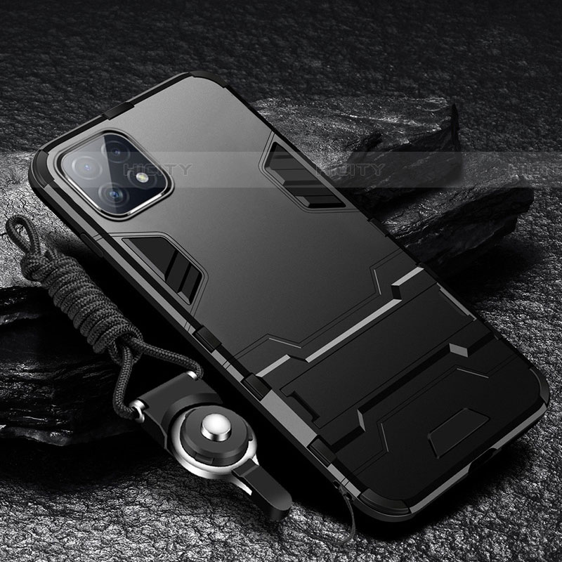Custodia Silicone e Plastica Opaca Cover con Supporto per Samsung Galaxy F42 5G Nero