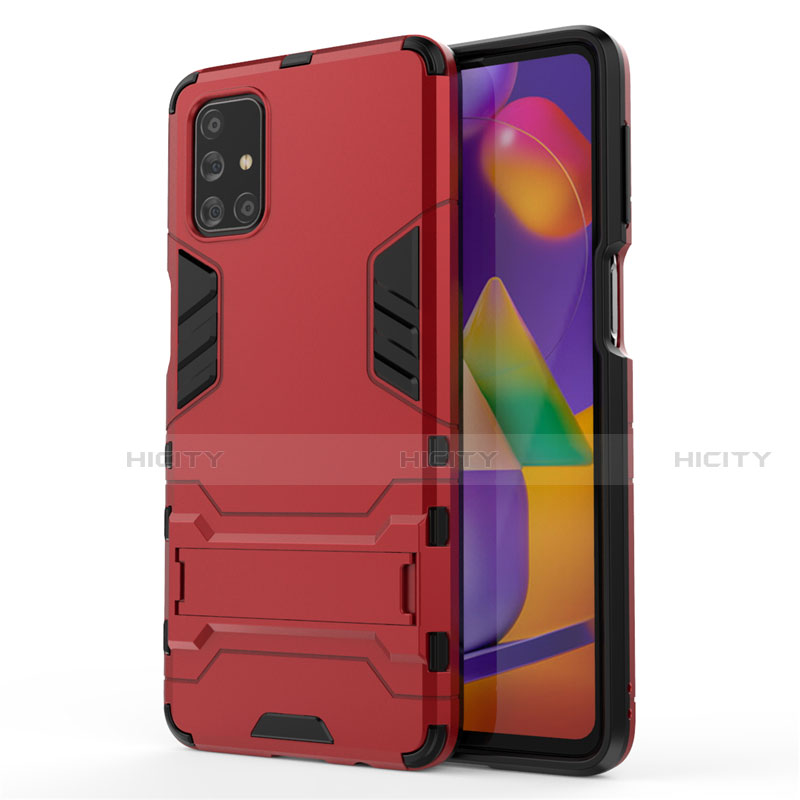 Custodia Silicone e Plastica Opaca Cover con Supporto per Samsung Galaxy M31s Rosso
