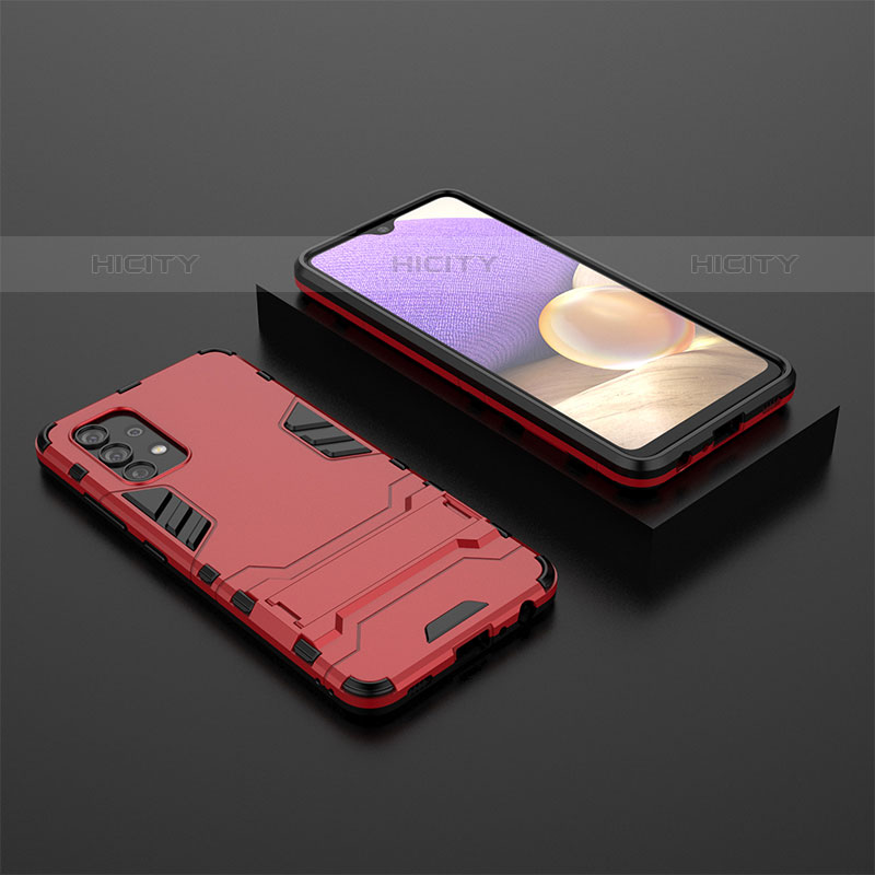 Custodia Silicone e Plastica Opaca Cover con Supporto per Samsung Galaxy M32 5G Rosso