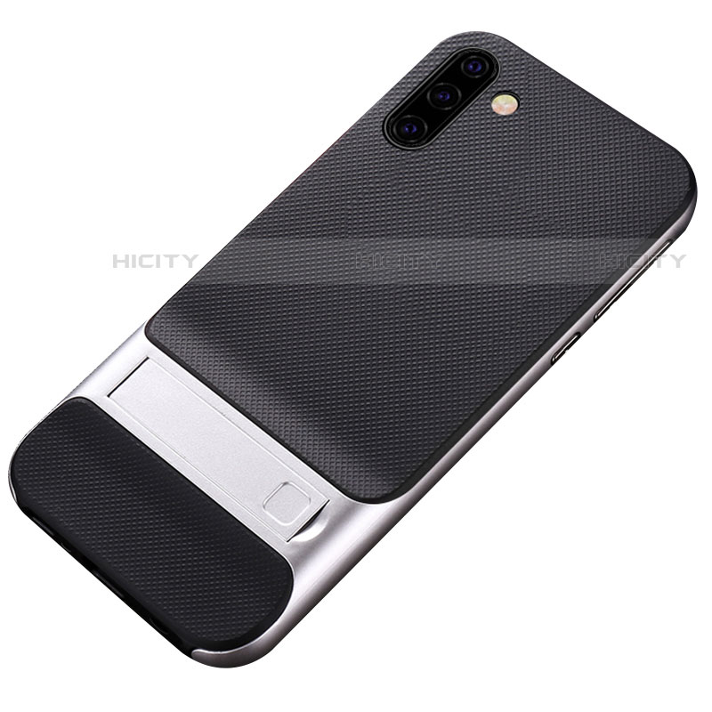 Custodia Silicone e Plastica Opaca Cover con Supporto per Samsung Galaxy Note 10 5G Argento