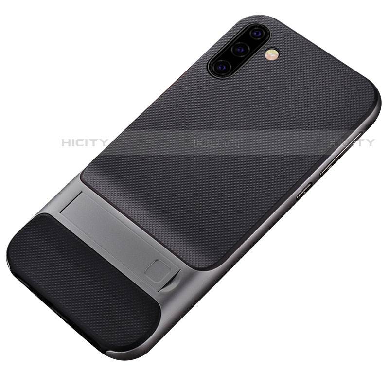 Custodia Silicone e Plastica Opaca Cover con Supporto per Samsung Galaxy Note 10 5G Grigio