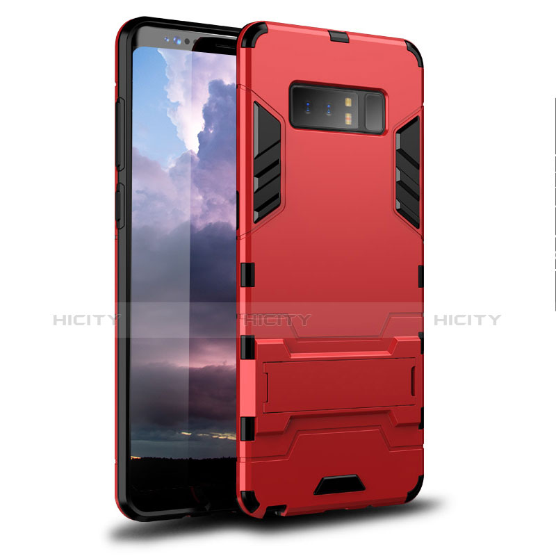 Custodia Silicone e Plastica Opaca Cover con Supporto per Samsung Galaxy Note 8 Duos N950F Rosso
